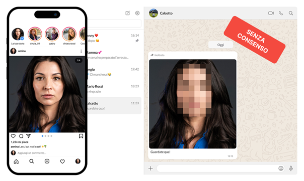 Immagine di un telefono su instagram con foto senza consenso