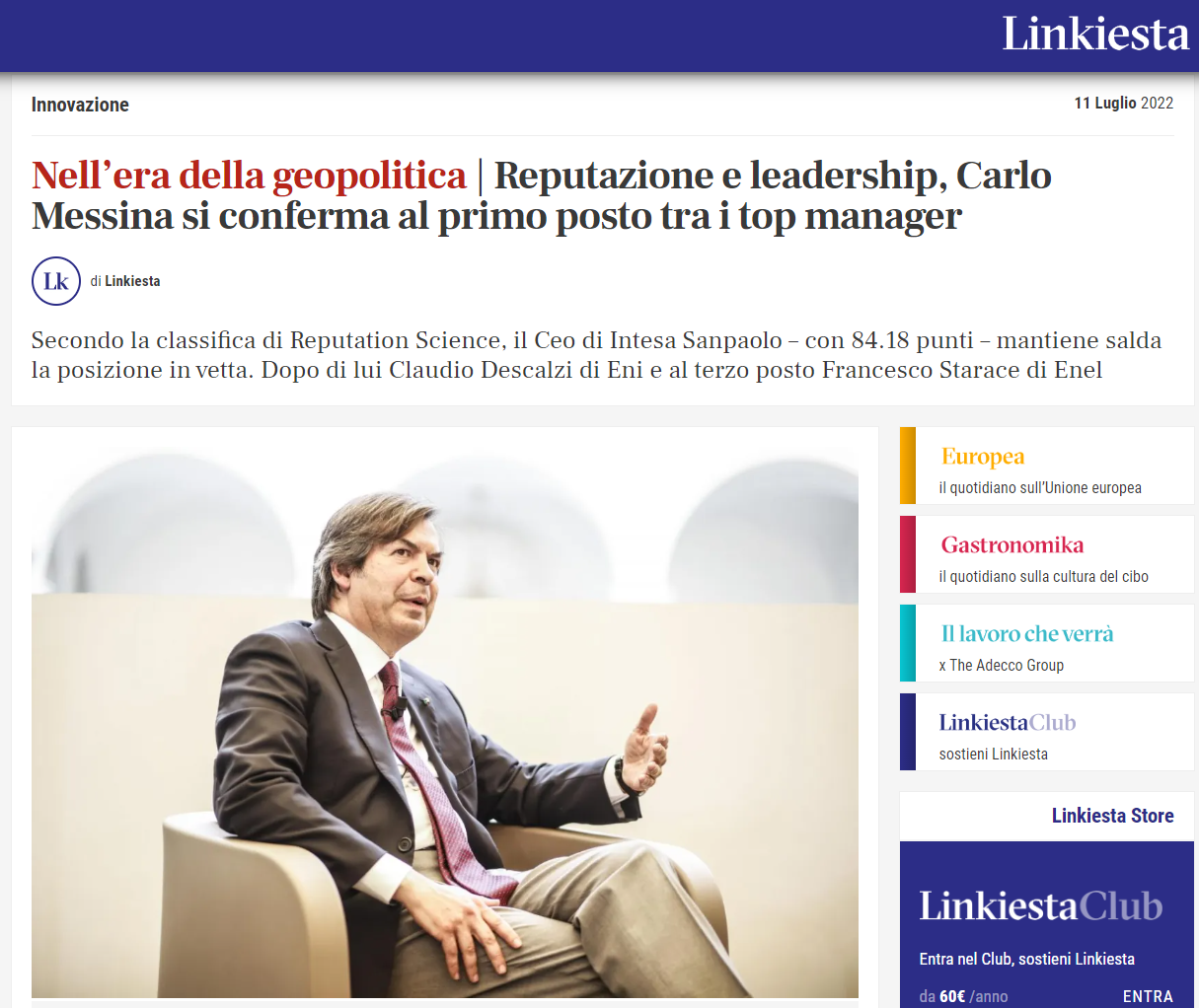 Linkiesta Top Manager Reputation