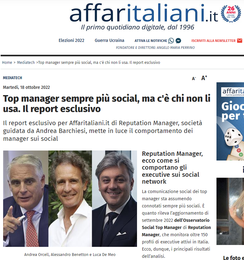 Affaritaliani_Social Top Manager_ottobre 2022