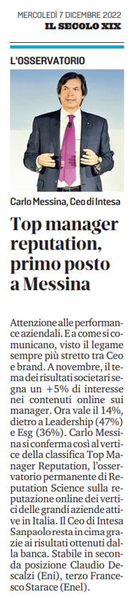 Top Manager Reputation_Novembre 2022_Il Secolo XIX