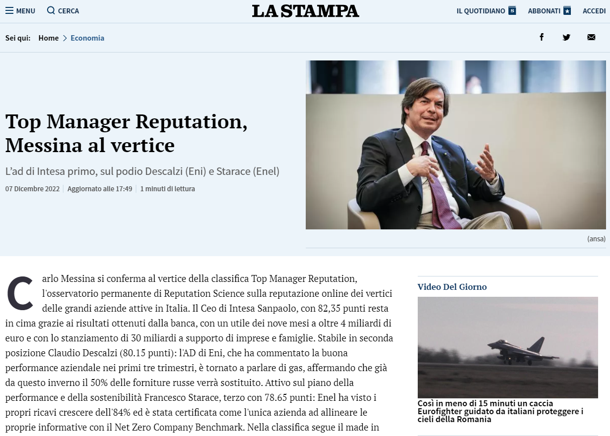 Top Manager Reputation_Novembre 2022_La Stampa