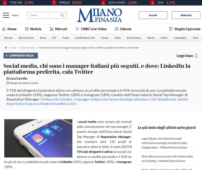 Milano Finanza_Social Top Manager
