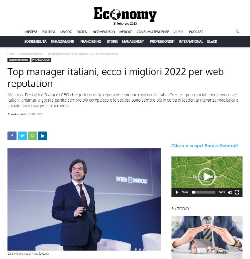 Top Manager Reputation classifica annuale 2022_Economy