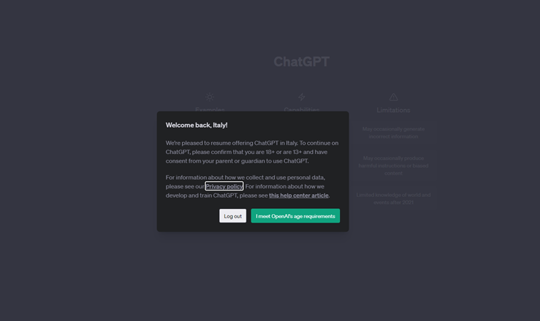 ChatGPT torna attivo in Italia