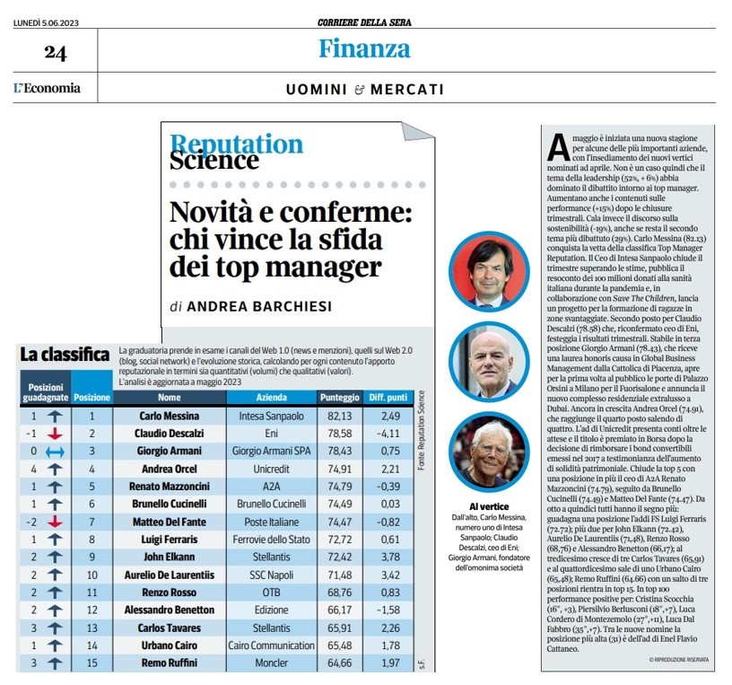 Top Manager Reputation_Corriere_Maggio 2023.
