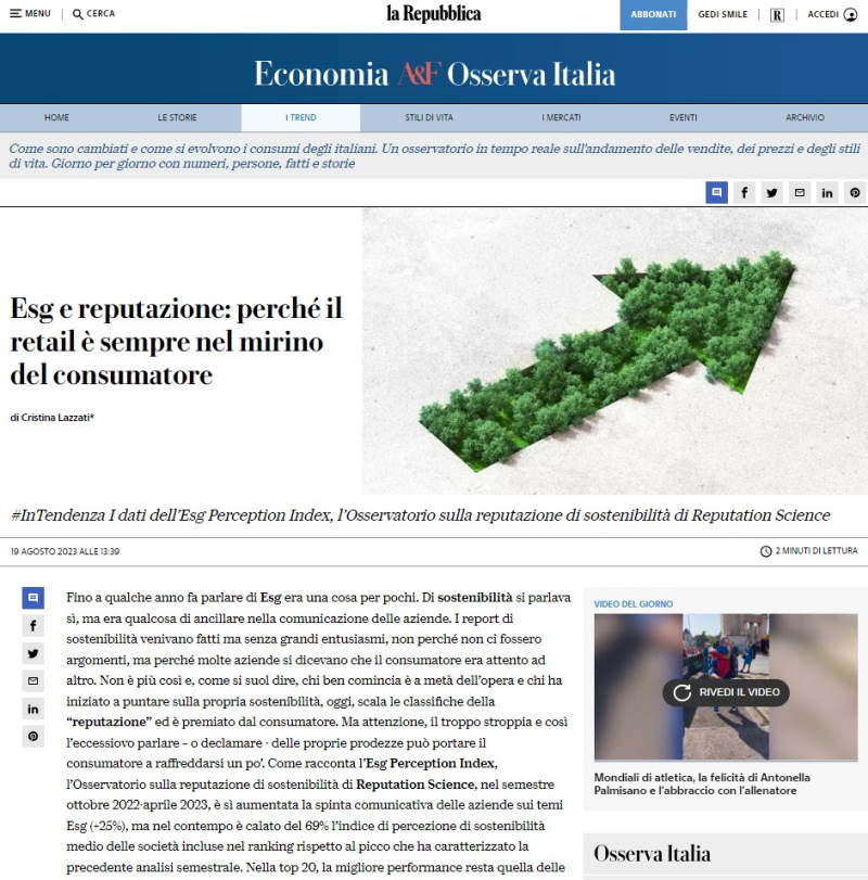 La Repubblica_ESG Perception Index